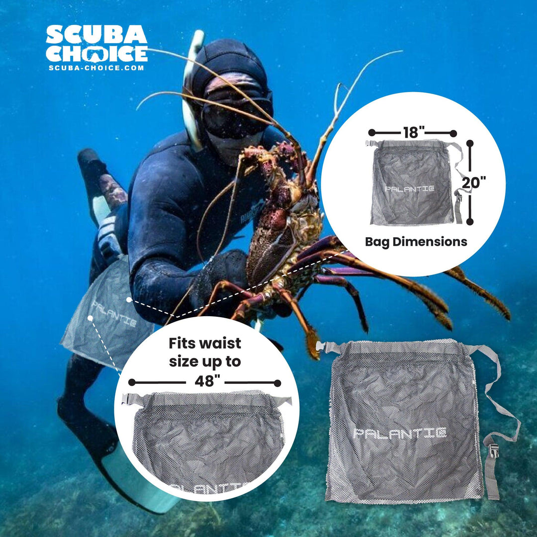 Spearfishing Palantic Large Fish Lobster Catch Bag 20" x 18" with Waist Strap - Scuba Choice