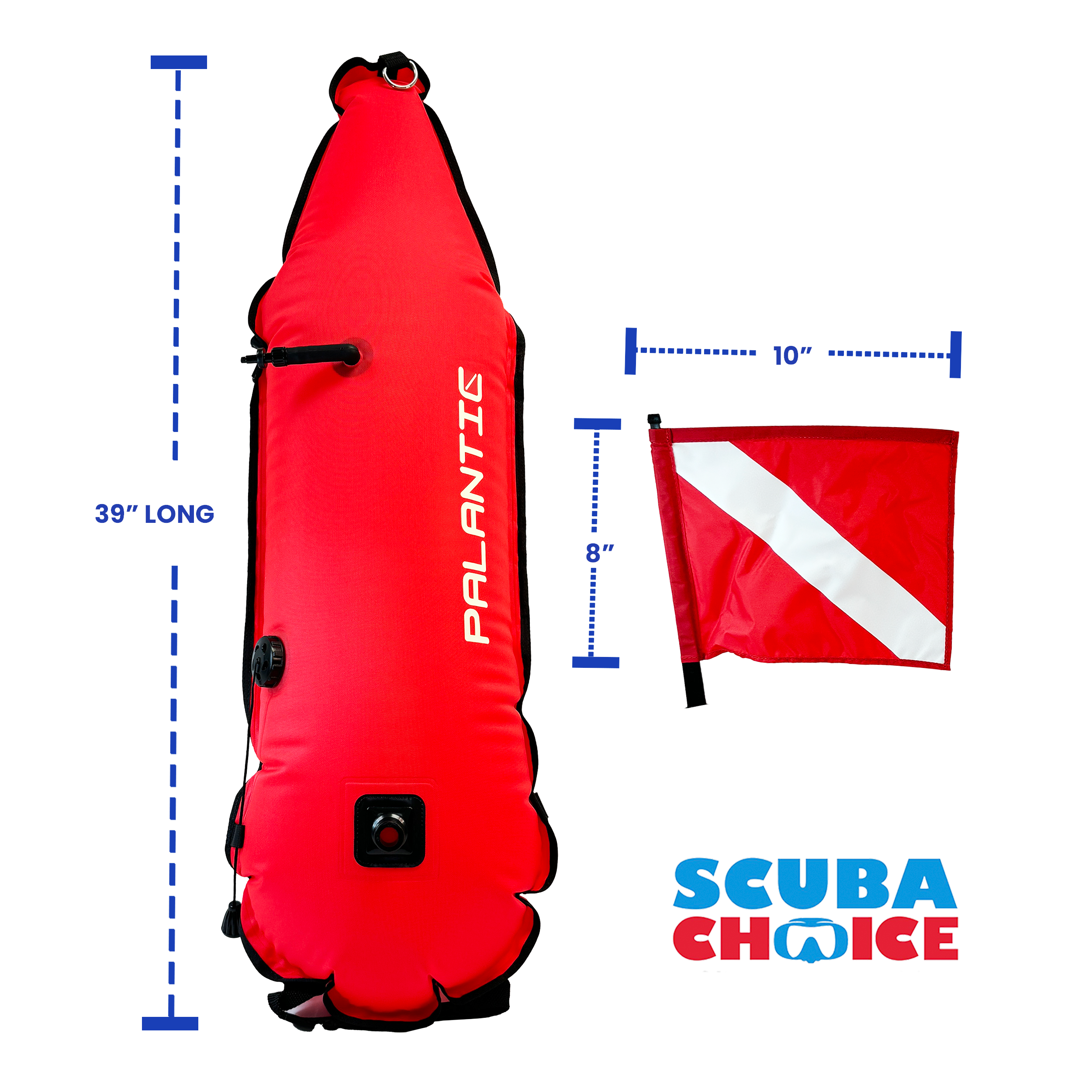 Palantic Spearfishing 420D Nylon Torpedo Buoy Float w/ Oral Inflator & Dive Flag