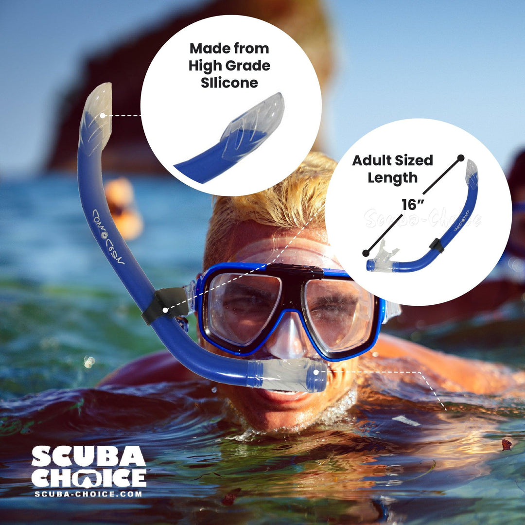 Scuba Diving Comocean Free Dive Semi Dry Silicone J Snorkel w/ Splash Guard - Scuba Choice