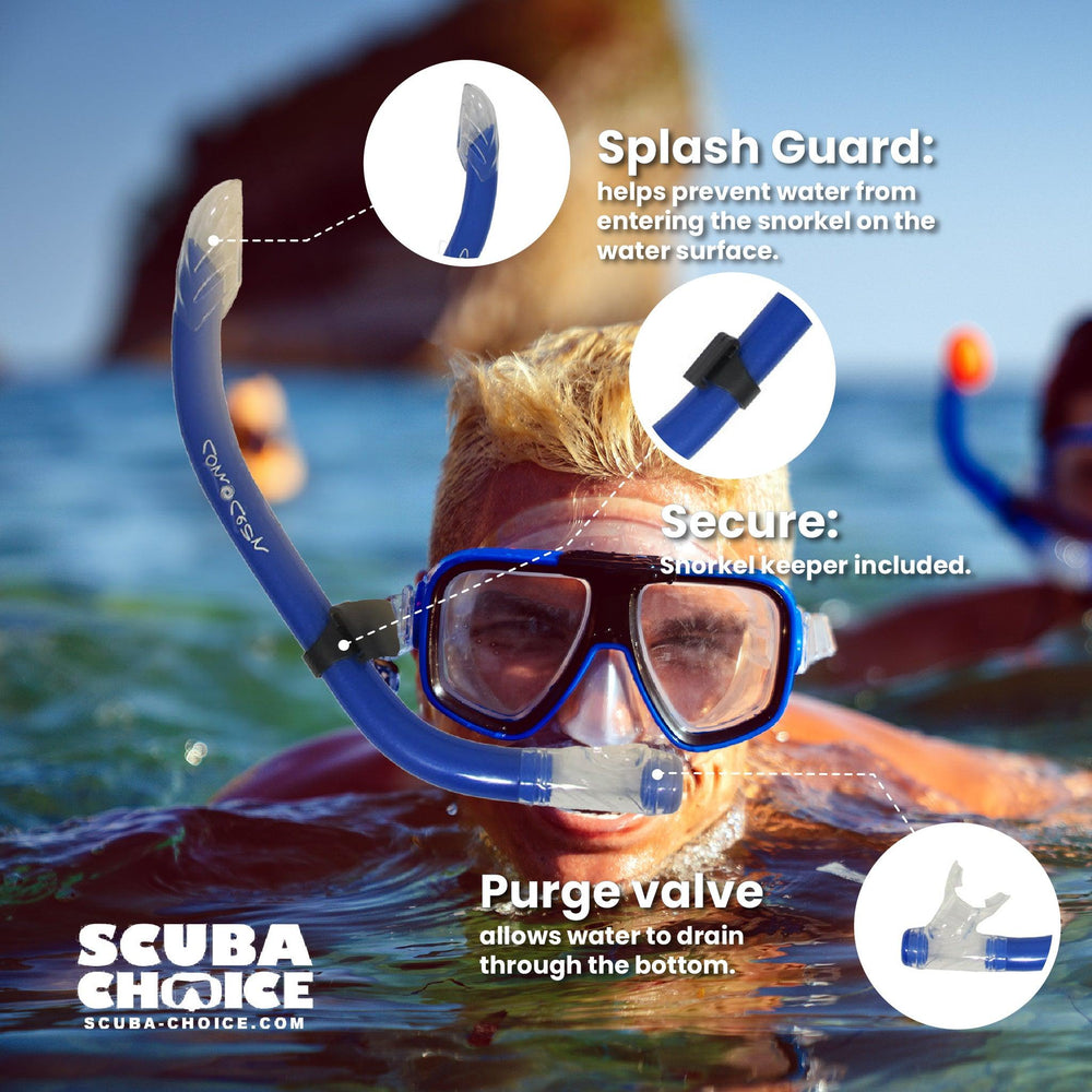 Scuba Diving Comocean Free Dive Semi Dry Silicone J Snorkel w/ Splash Guard - Scuba Choice