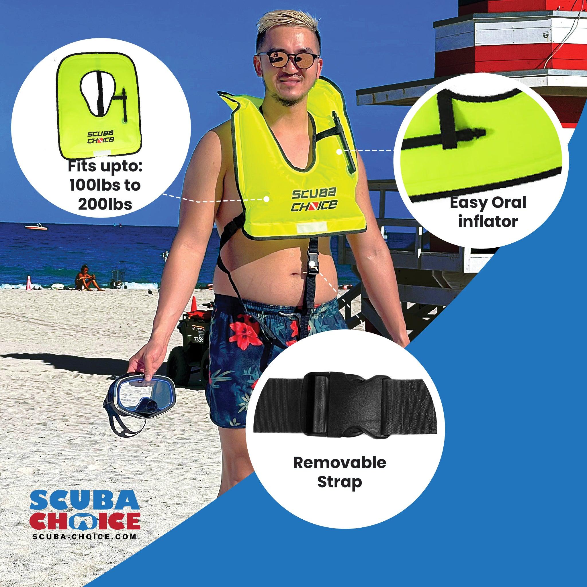 Scuba Choice Adult Neon Yellow Snorkel Vest with Name box, Large - Scuba Choice