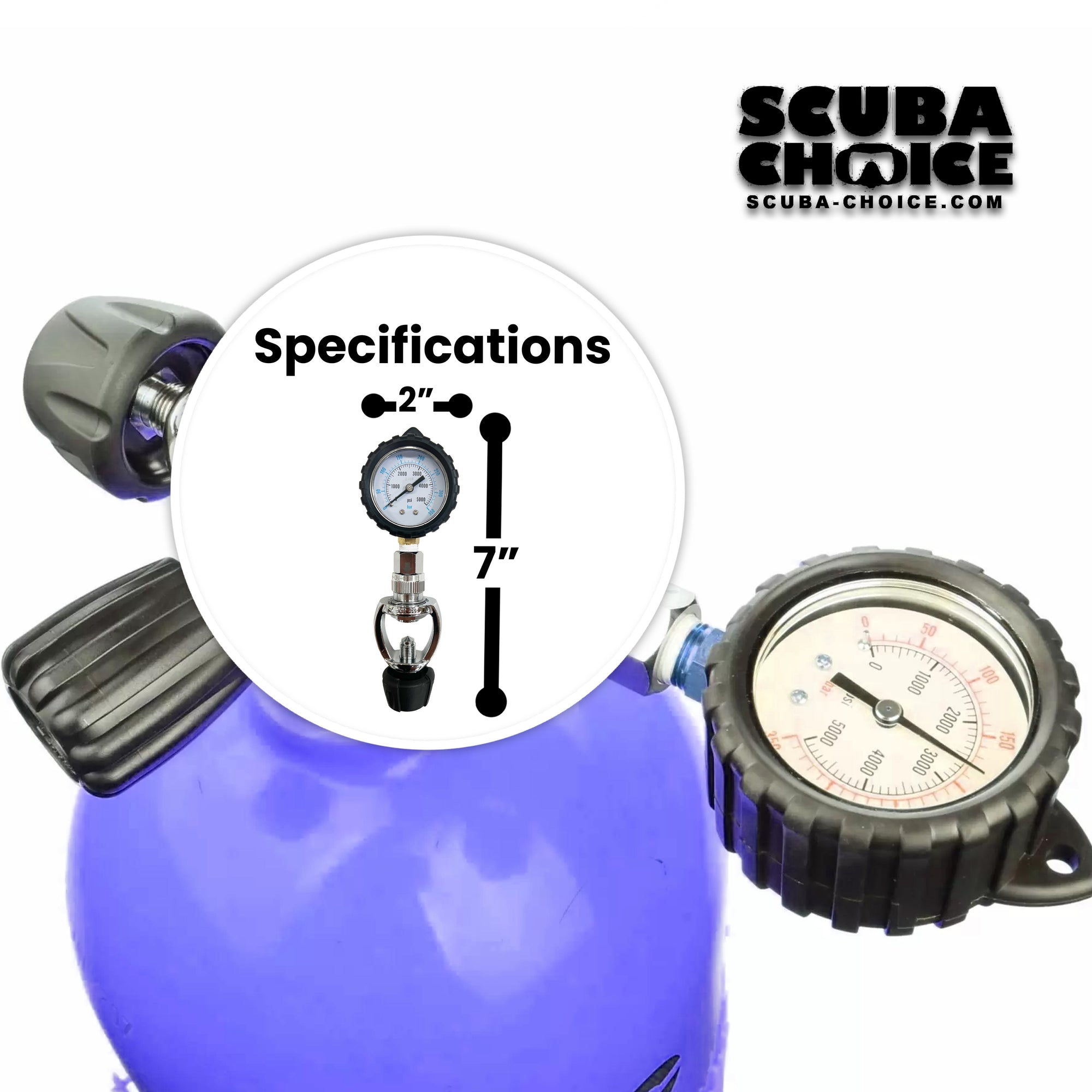 Scuba Choice Diving Dive Yoke Tank Pressure Checker 5000 PSI 350 BAR