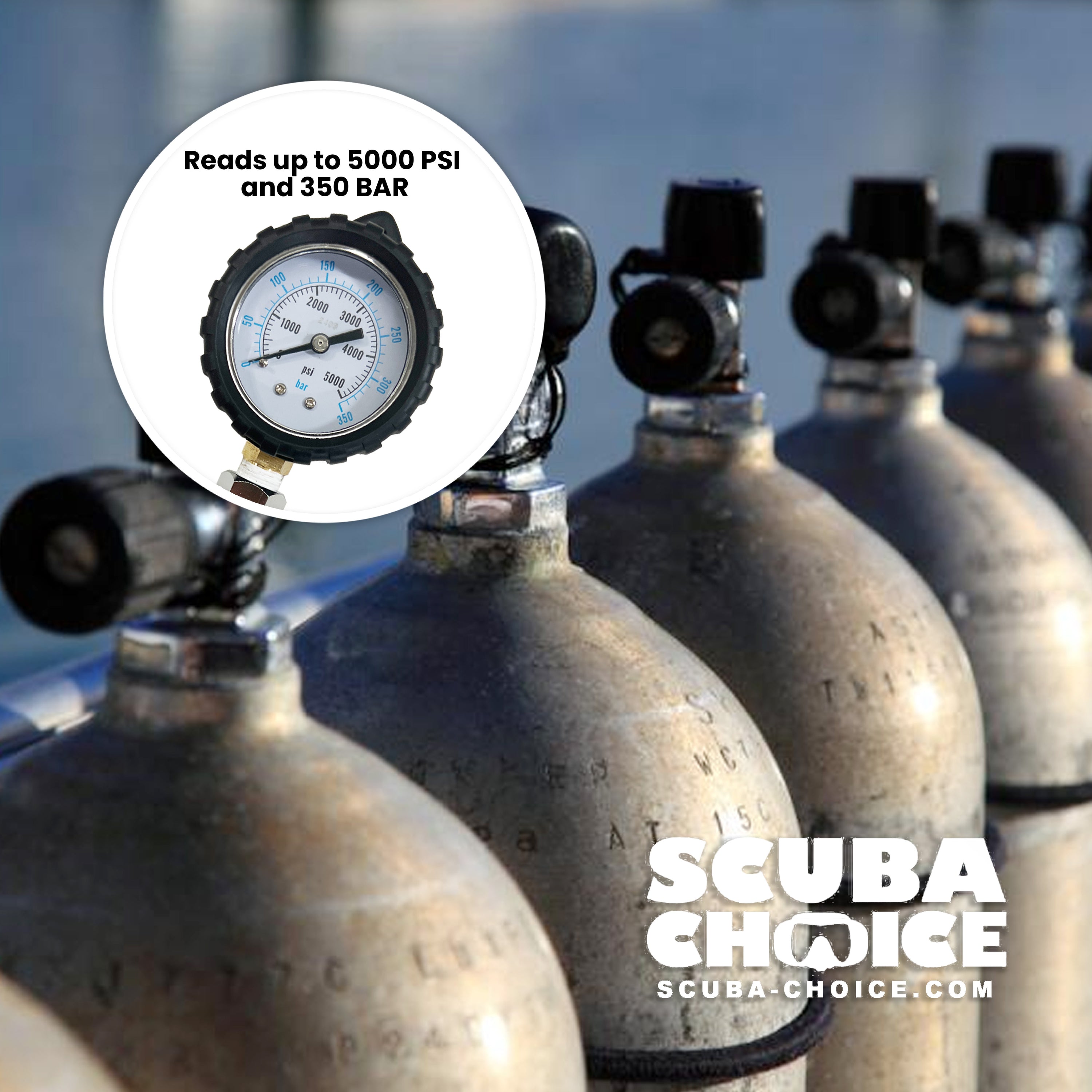 Scuba Choice Diving Dive Yoke Tank Pressure Checker 5000 PSI 350 BAR