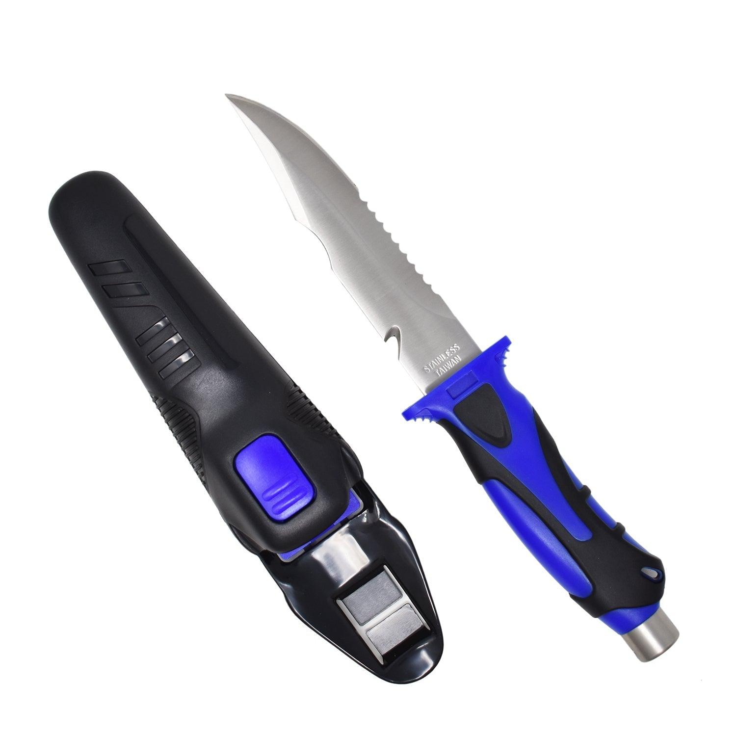 Scuba Choice 10.5" Heavy Duty Stainless Steel Blue Point-Tip Knife w/ 2 Straps - Scuba Choice