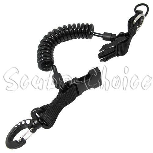 Scuba Diving Shark Coil Lanyard with 1 Snap and Quick Release Buckles Black - Scuba Choice