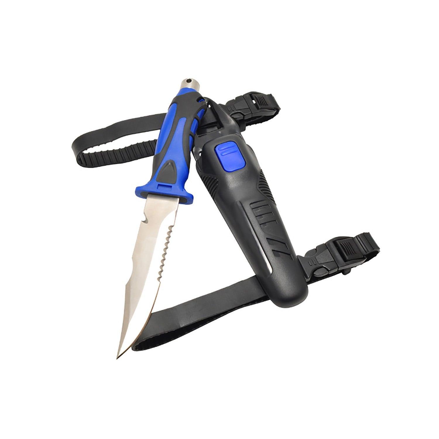 Scuba Choice 10.5" Heavy Duty Stainless Steel Blue Point-Tip Knife w/ 2 Straps - Scuba Choice