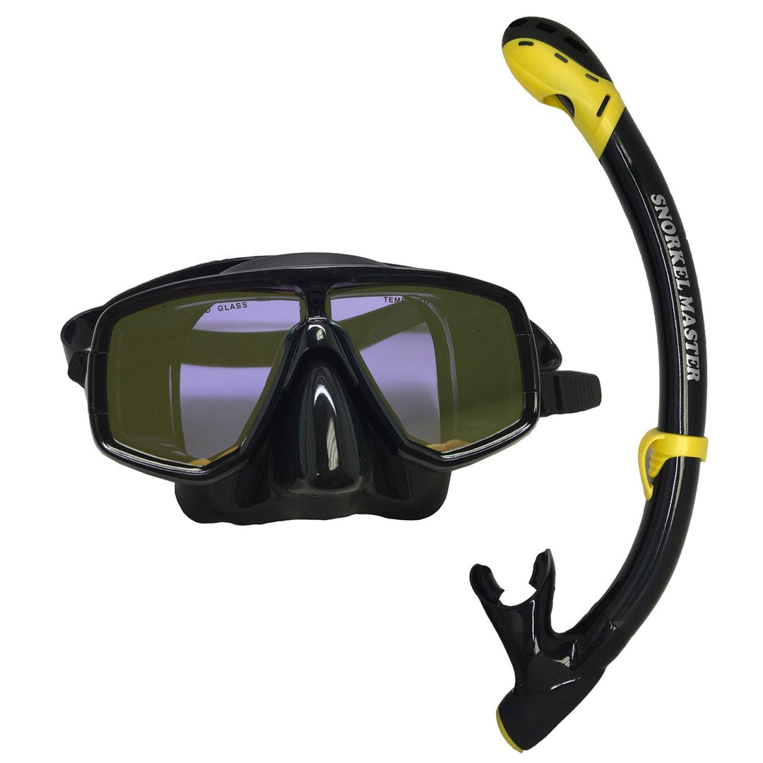 Scuba Choice Mask With Yellow Mirror Coated Lense + Black/Yellow Snorkel Combo - Scuba Choice