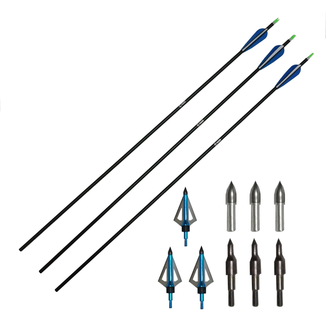 Safari Choice Archery Anti-Break Carbon 3 Arrows & Broadheads Set, Type B - Scuba Choice