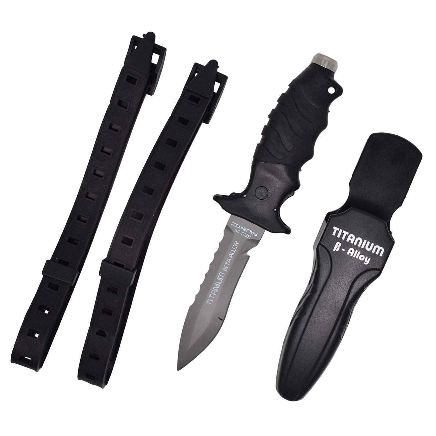 Palantic BETA Titanium 5" Blade Heavy Duty Point Tip Dive Knife w/Straps - Scuba Choice