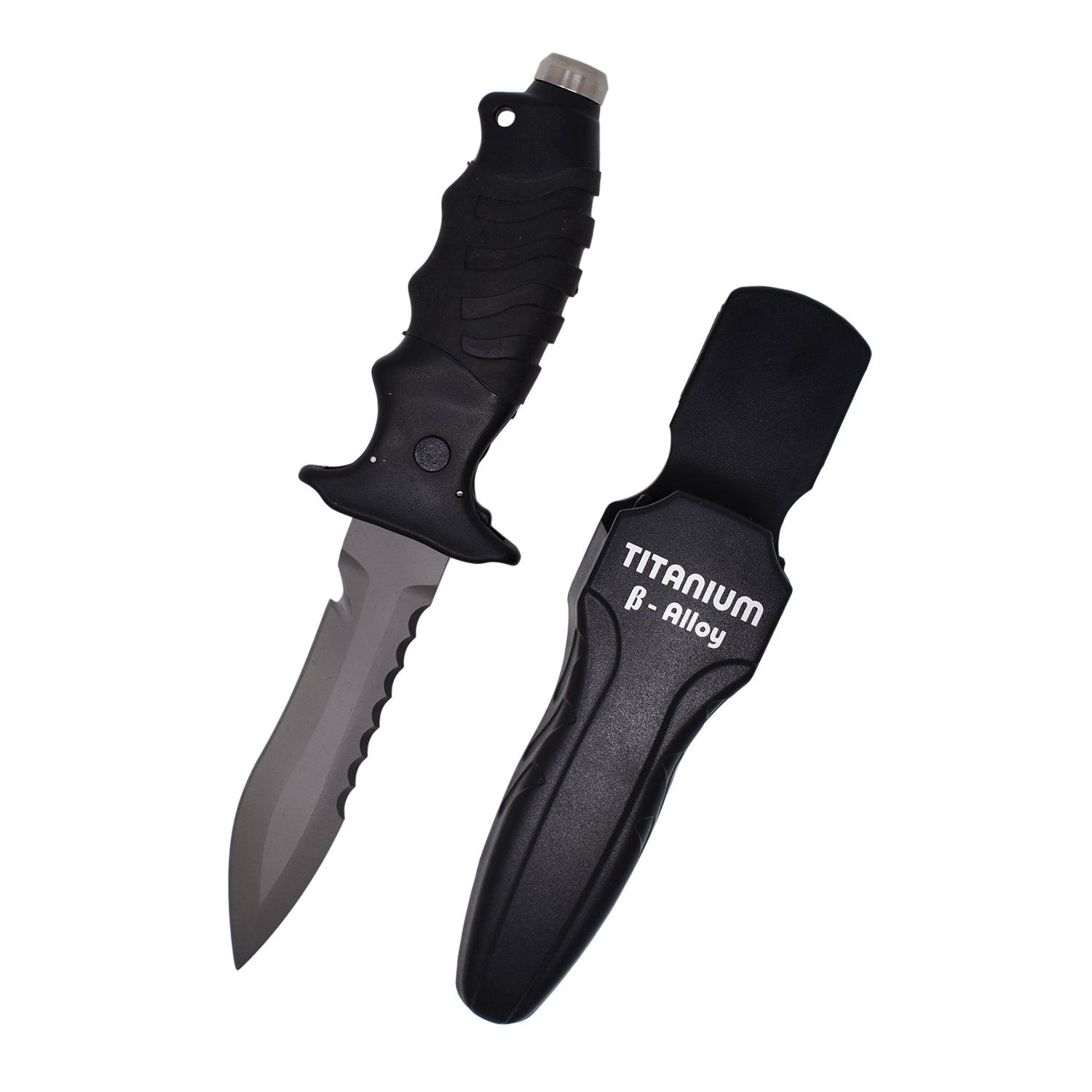 Palantic BETA Titanium 5" Blade Heavy Duty Point Tip Dive Knife w/Straps - Scuba Choice