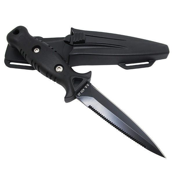 8.5" Spearfishing Low Volume Point-Tip Sharp Black Blade Dive Knife w/ Straps - Scuba Choice