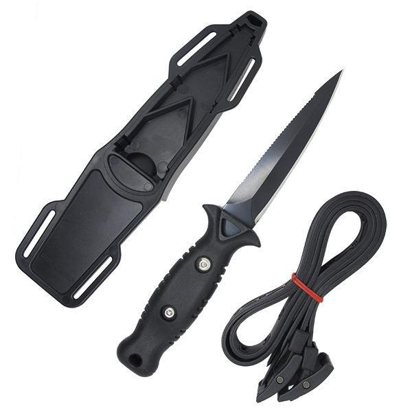 8.5" Spearfishing Low Volume Point-Tip Sharp Black Blade Dive Knife w/ Straps - Scuba Choice