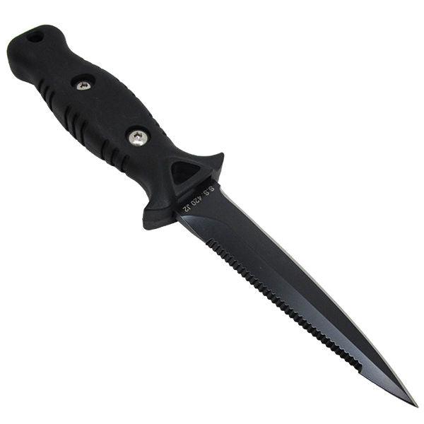 8.5" Spearfishing Low Volume Point-Tip Sharp Black Blade Dive Knife w/ Straps - Scuba Choice