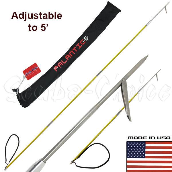 7' Travel Spearfishing 3Piece Pole Spear 1 Prong Single Barb Tip Adjustable 5' - Scuba Choice