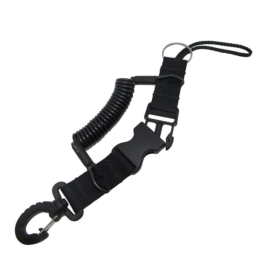 Scuba Diving Dive Black Snappy Coil Camera Lanyard Clip & QB Buckles, 1.3M Coil - Scuba Choice