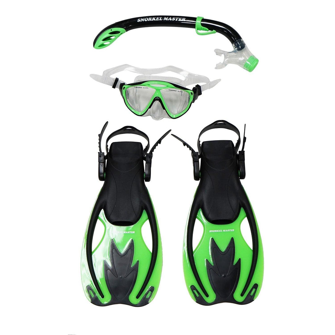 Snorkel Master Snorkeling KIDS Mask, Snorkel, & Fins Set, Green/Black - Scuba Choice