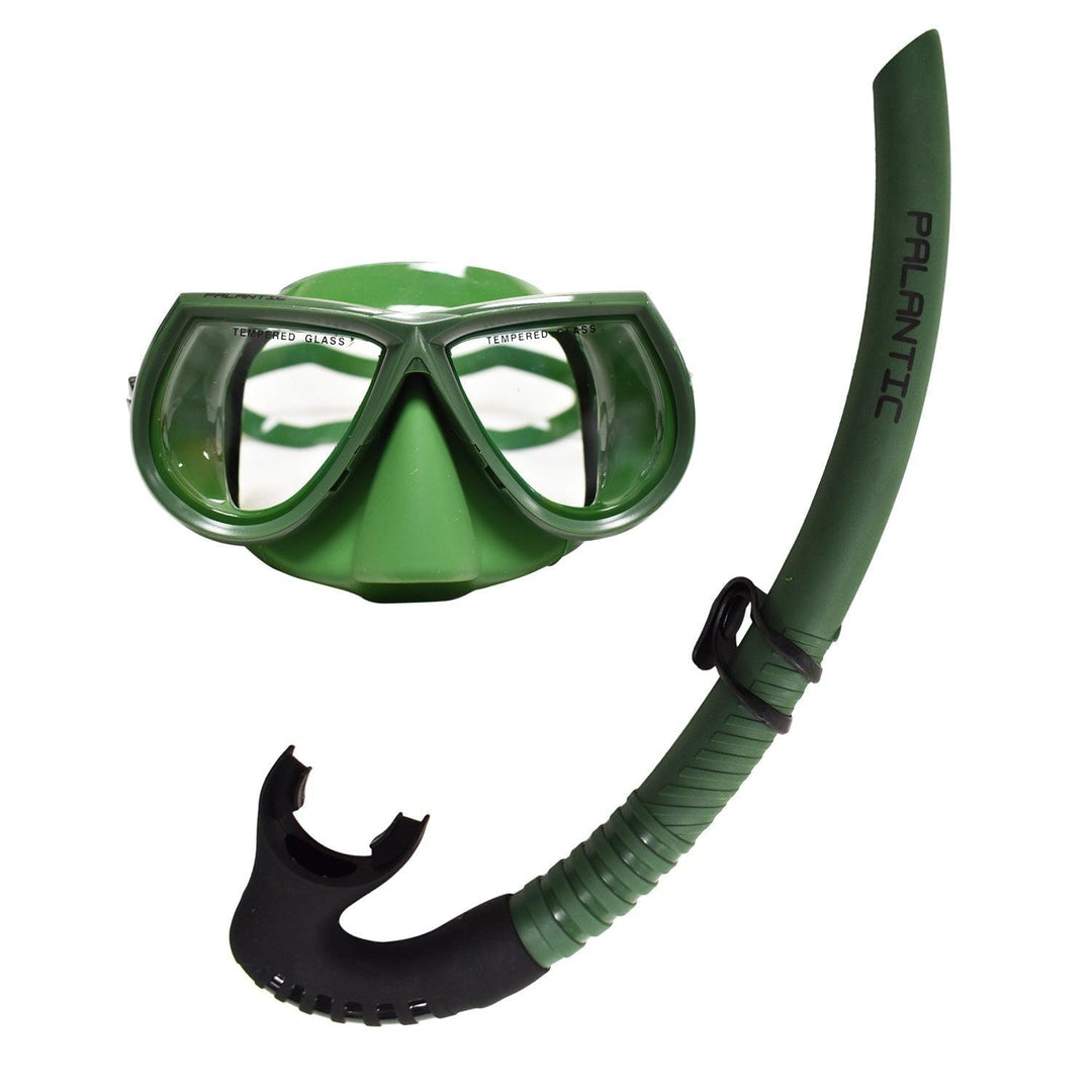 Palantic Green Free Dive Spearfishing Low Volume Mask & Flexible Snorkel Combo - Scuba Choice