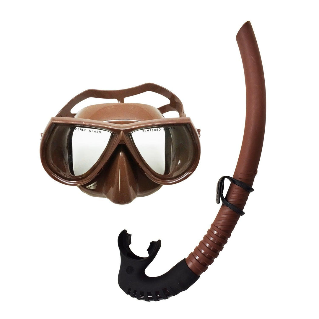 Palantic Brown Free Dive Spearfishing Low Volume Mask & Flexible Snorkel Combo - Scuba Choice